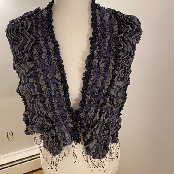 Blue Dressy Scarf w/ scrunching detail & fringe - Picture 2 of 10